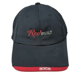 OGIO Baseball Cap Black Silver OSFM RedBUILT Logo Graphic Slideback Strap Hat